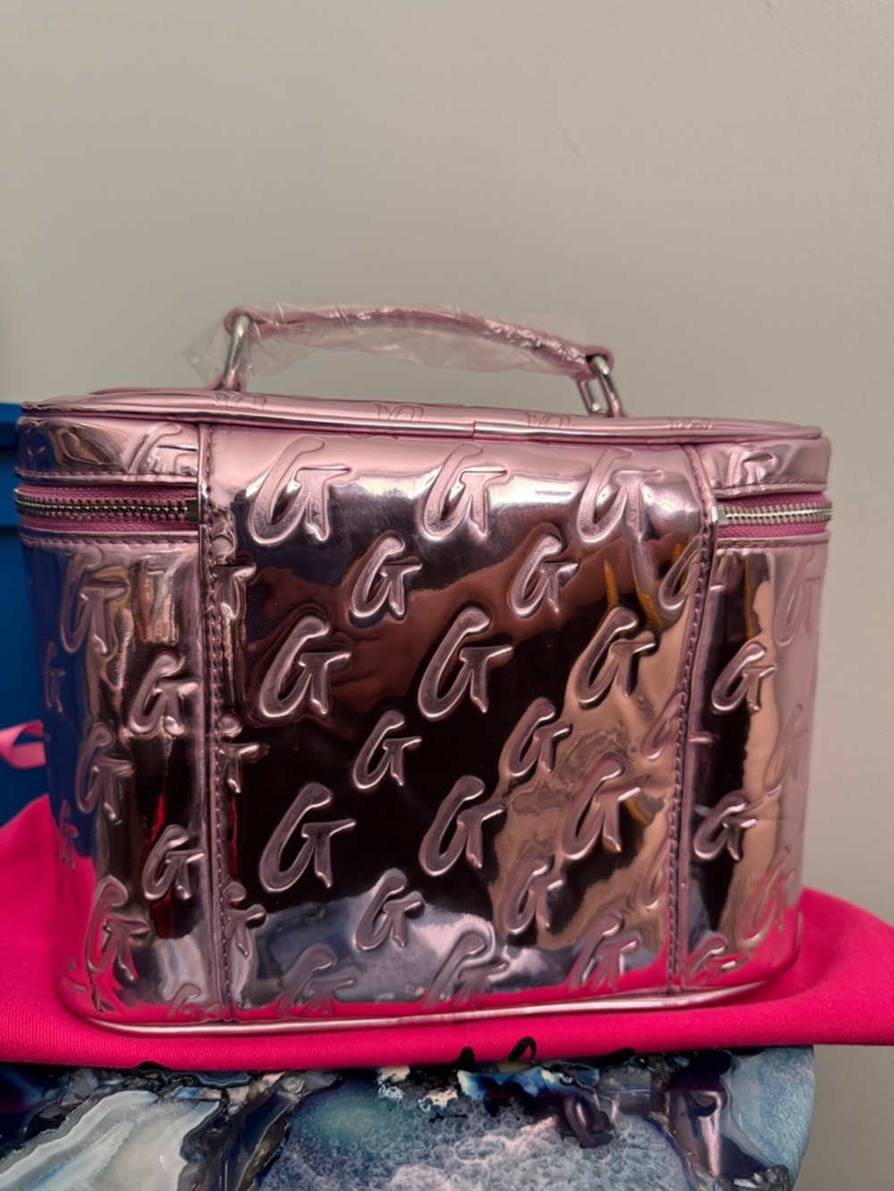 Glam-Aholic Metallic Pink Mirror Embossed Vanity Bag - Picture 2 of 10